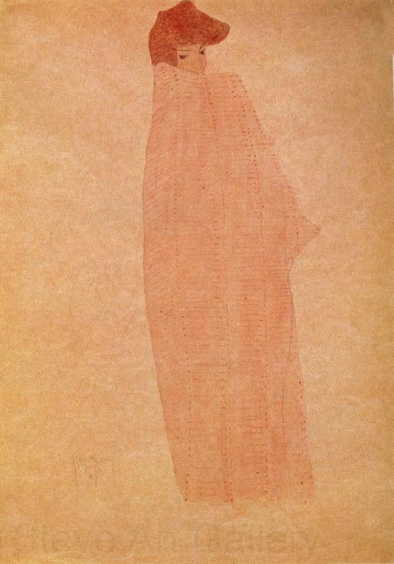 Egon Schiele Standing woman in a Long Cloak Norge oil painting art